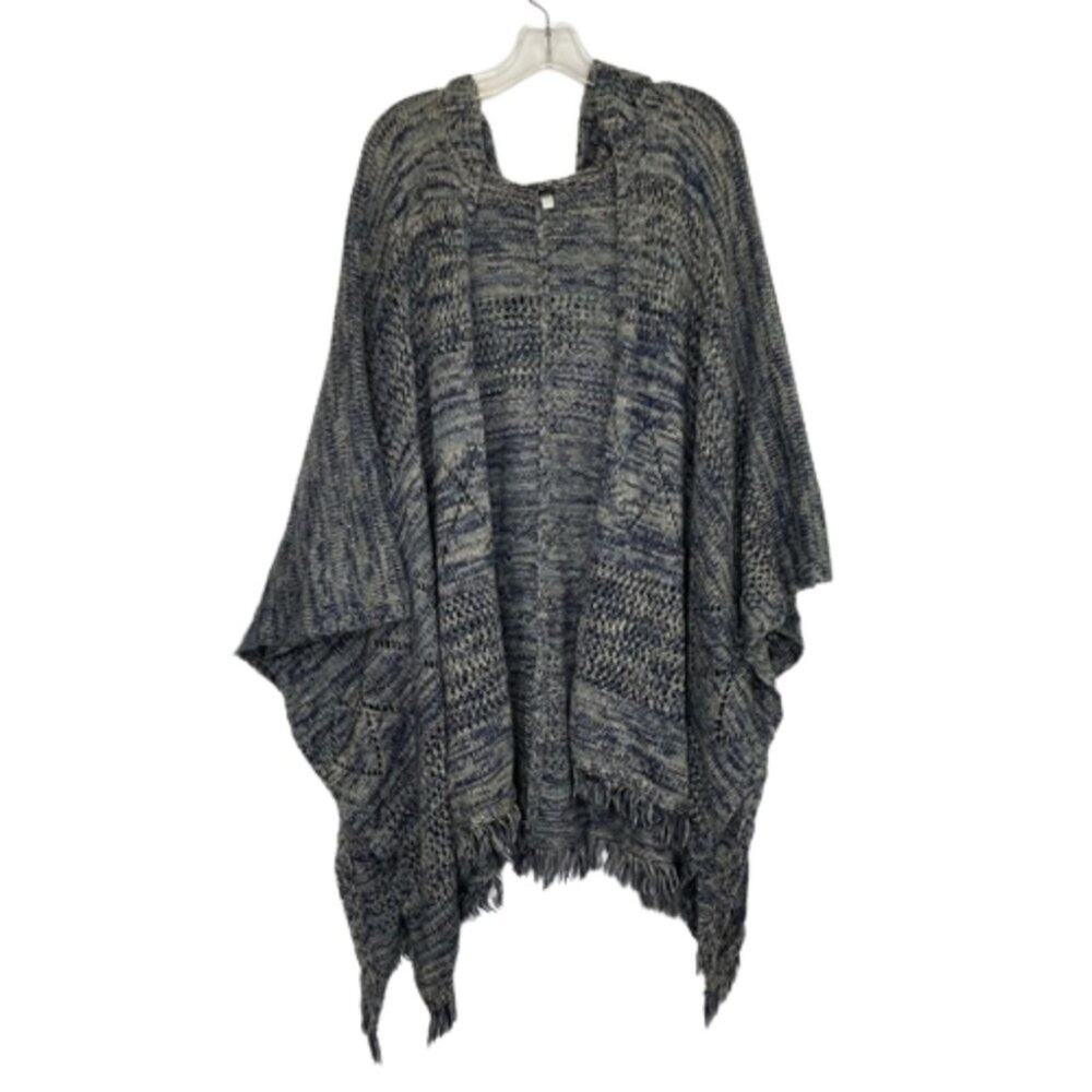 Lane Bryant blue/beige cardigan pancho style with hoodie no size